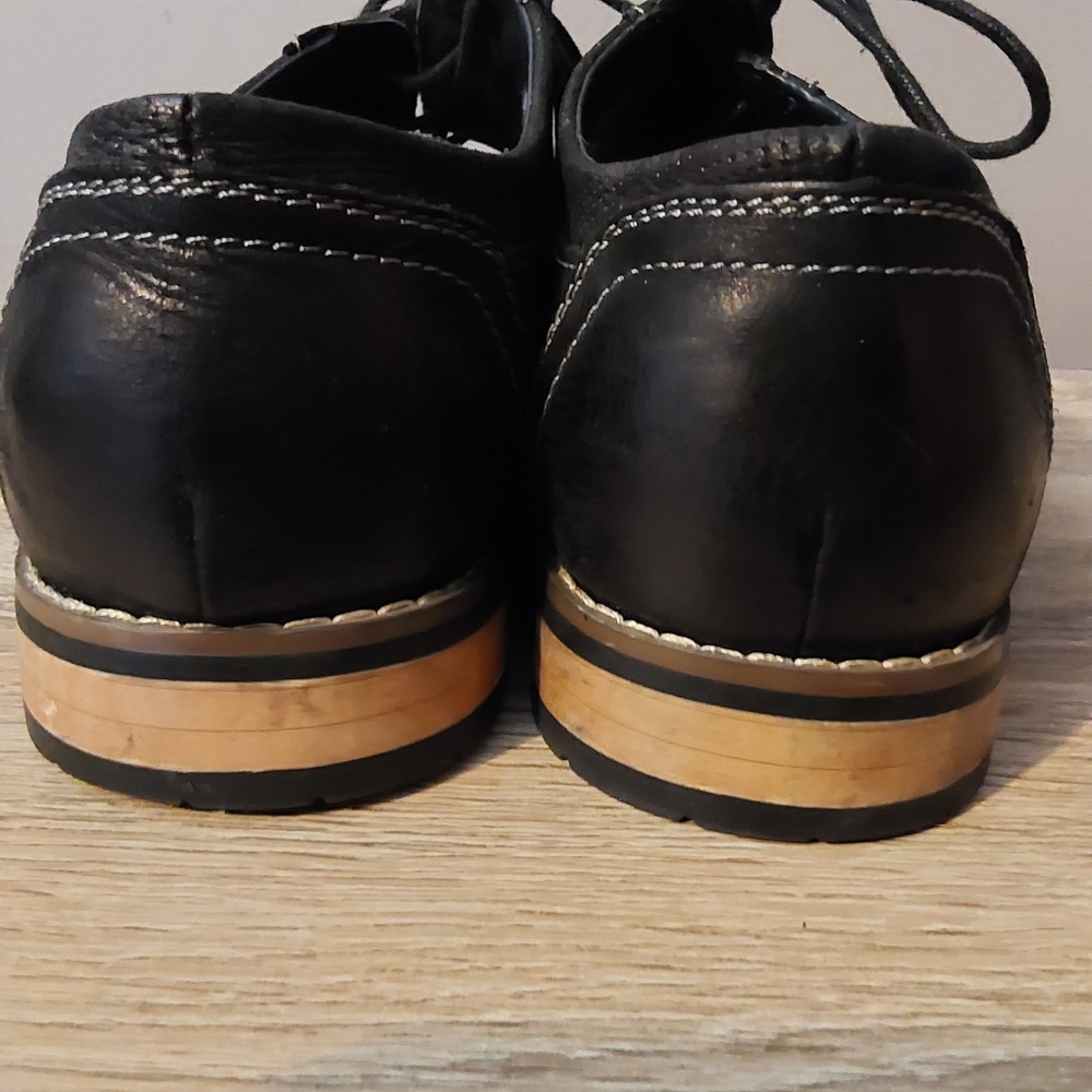 Steve Madden Mens Cherp Derby Dress Shoes 10.5 Black Leather Perforated Lace Up - Picture 5 of 9